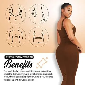 Dresses for Women 2023 Tummy Control Shapewear I Midi Sleeveless High Neck Sculpting Dress Body Shaper (Brown - XS/S)