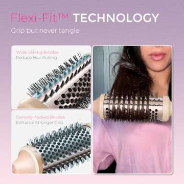 TYMO Thermal Brush Heated Round Brush - STYLUX Blowout Brush with Flexi-Fit Tech for Hair Straightening, Curling Brush Styler Tools, Straightener and Curler 2 in 1, Dual Voltage, Quick & Easy, Pink