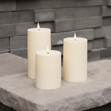 LampLust Outdoor Flameless Candles Waterproof, 3 Pack, 3x4, 3x5, 3x6 Ivory Pillar Candles Set, LED C...