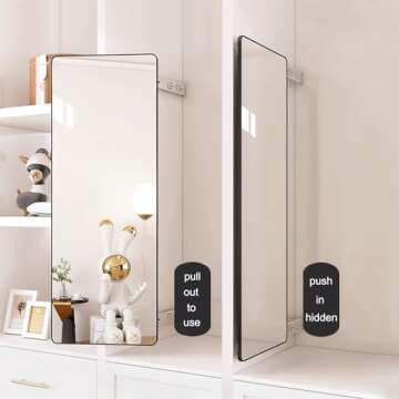 Hideaway Closet Mirror, Retractable Full Length Mirror, 39" x 16" Wall Mounted Mirror, Suitable for ...