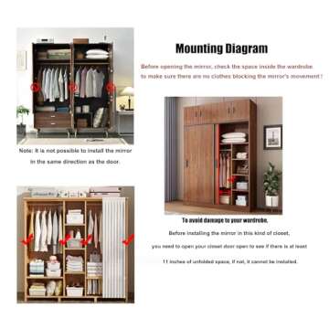 Hideaway Closet Mirror, Retractable Full Length Mirror, 39" x 16" Wall Mounted Mirror, Suitable for Bedroom, Locker Room, Cloakroom