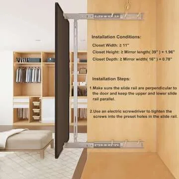 Hideaway Closet Mirror, Retractable Full Length Mirror, 39" x 16" Wall Mounted Mirror, Suitable for Bedroom, Locker Room, Cloakroom