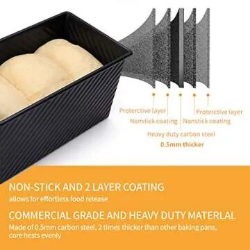 CHEFMADE Loaf Pan 2 Pcs, Non-Stick Bread Pan Carbon Steel Toast Pan with Cover for Baking Bread - Black