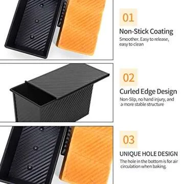 CHEFMADE Loaf Pan 2 Pcs, Non-Stick Bread Pan Carbon Steel Toast Pan with Cover for Baking Bread - Black