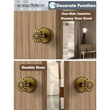 SORWDUERM Antique Brass Door Knob Dummy Door Knobs Interior Dummy Door Handle Single Sided Decorative,Zinc Alloy 1 Pack