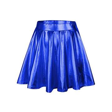 Century Star Womens Metallic Skirt Halloween Silver Shiny Flared High Waist Mini Holographic Pleated Skirts for Women 07 Blue Small