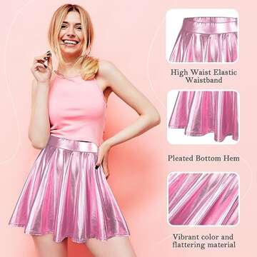 Century Star Womens Metallic Skirt Halloween Silver Shiny Flared High Waist Mini Holographic Pleated Skirts for Women 07 Blue Small