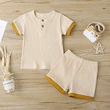Unisex Toddler Baby Boy Girl Summer Clothes Short Sleeve T-Shirt Tops+Short Pants Ribbed Two Piece S...