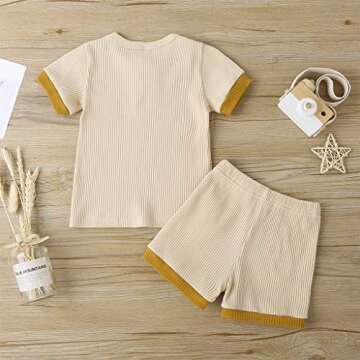Unisex Toddler Baby Boy Girl Summer Clothes Short Sleeve T-Shirt Tops+Short Pants Ribbed Two Piece Solid Outfit Set (F-Apricot, 3-4T)