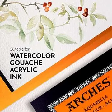 Arches Watercolor Pad 9 x 12-inch Natural White 100% Cotton Paper - 12 Sheet Arches Hot Press Watercolor Paper 140 lb Pad - Arches Art Paper for Watercolor Gouache Ink Acrylic and More
