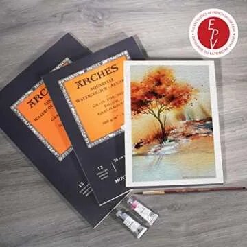 Arches Watercolor Pad 9 x 12-inch Natural White 100% Cotton Paper - 12 Sheet Arches Hot Press Watercolor Paper 140 lb Pad - Arches Art Paper for Watercolor Gouache Ink Acrylic and More