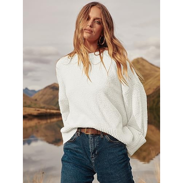 LOGENE Women's Oversized Sweater Soft Fuzzy Knit Pullover