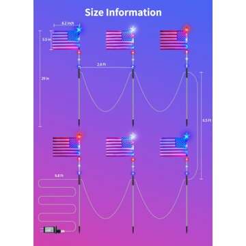 Brightown 4th of July Decorations Outdoor, Red White and Blue Lights, 6 Flag Lights Pathway, Memorial Day Decorations for Independence Day Garden Yard Lawn Outside Patriotic Decorations