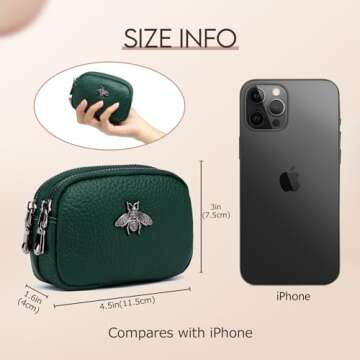 imeetu Women Leather Coin Purse - Compact & Stylish 2 Zippered Wallet in Green