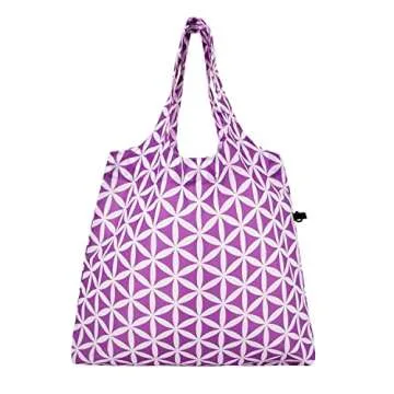HOLYLUCK Reusable Grocery Bags,Heavy Duty Foldable Shopping Bag - purple geometric flowers
