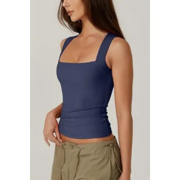 QINSEN Sleeveless Square Neck Tank Top for Women