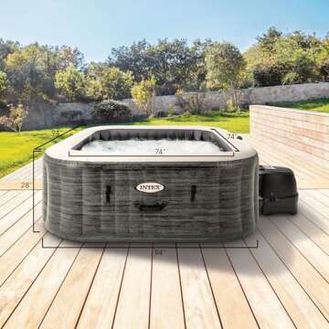 INTEX 28451EP PureSpa Greystone Deluxe Spa Set: Includes Energy Efficient Spa Cover and Wireless Control Panel – Spa Control App – Built-in FastFill Inflation System – 6 Person Capacity – 94" x 28"