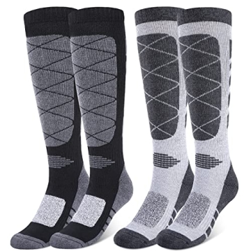 KYOU Ski Socks 2 Pair - Thermal Knee High Winter Socks for Men and Women