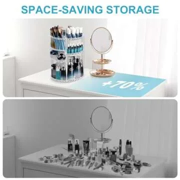 360° Rotating Makeup Organizer, Large Capacity Vanity Organizer with DIY Adjustable Trays, Makeup Brush Perfume Skincare Organizer Spinning Holder Shelf Storage Rack for Bathroom, Bedroom