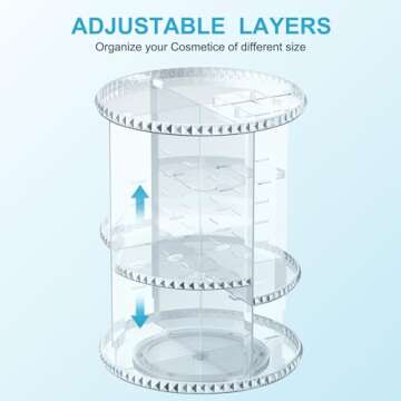 360° Rotating Makeup Organizer, Large Capacity Vanity Organizer with DIY Adjustable Trays, Makeup Brush Perfume Skincare Organizer Spinning Holder Shelf Storage Rack for Bathroom, Bedroom