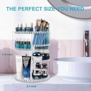 360° Rotating Makeup Organizer, Large Capacity Vanity Organizer with DIY Adjustable Trays, Makeup Brush Perfume Skincare Organizer Spinning Holder Shelf Storage Rack for Bathroom, Bedroom