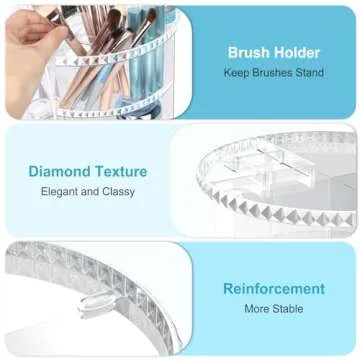 360° Rotating Makeup Organizer, Large Capacity Vanity Organizer with DIY Adjustable Trays, Makeup Brush Perfume Skincare Organizer Spinning Holder Shelf Storage Rack for Bathroom, Bedroom