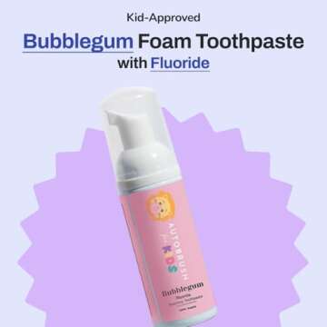 autobrush Kids Fluoride Foaming Toothpaste Bubblegum Flavor for Electric or U-Shaped Toothbrush, SLS...