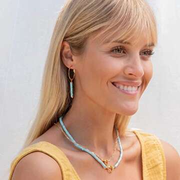 SOFYBJA Gold Huggie Hoop Drop Dangle Earrings Turquoise Beads Gemstone Earrings Boho Handmade Lightw...