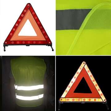 DEDC Car Safety Triangle Warning Kit, Set of 3 Roadside Emergency Kit with Reflective Warning Triang...