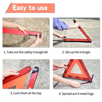 DEDC Car Safety Triangle Warning Kit, Set of 3 Roadside Emergency Kit with Reflective Warning Triangle,Visibility Roadside Vest, LED Road Flares Emergency Lights
