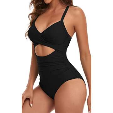 Eomenie Women's One Piece Swimsuits Tummy Control Cutout High Waisted Bathing Suit Wrap Tie Back 1 P...