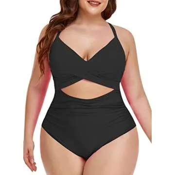 Eomenie Women's One Piece Swimsuits Tummy Control Cutout High Waisted Bathing Suit Wrap Tie Back 1 Piece Swimsuit Black