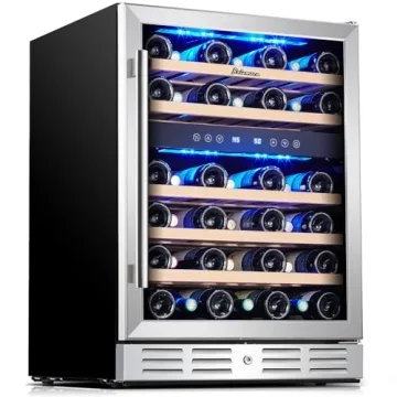 Kalamera 24 inch Wine Cooler, 46 Bottle - Dual Zone Built-in or Freestanding Fridge with Stainless S...