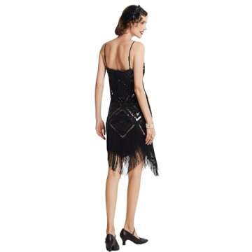 BABEYOND Women's 1920s Flapper Dress V Neck Slip Dress Roaring 20s Great Gatsby Dress for Party (Black, s)