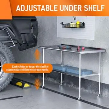 HOCCOT Stainless Steel Prep & Work Table with Adjustable Shelf, with Backsplash and Wheels, Kitchen Island, Commercial Workstations, Utility Table in Kitchen Garage Laundry Room Outdoor BBQ, 24" X 60"