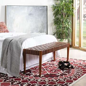 Safavieh Home Amalia 47-inch Cognac and Dark Brown Leather Weave Bench