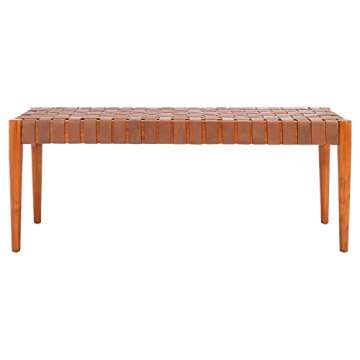 Safavieh Home Amalia 47-inch Cognac and Dark Brown Leather Weave Bench