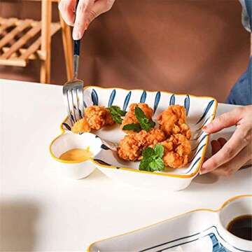 YRHH 2Pcs Japanese Style Sushi Plates & Ceramic Dinnerware Set with Sauce Dish