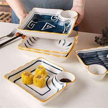 YRHH 2Pcs Ceramic Japanese Sushi Plates Dinnerware Set