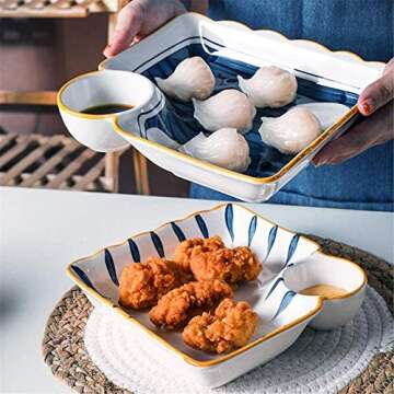 YRHH 2Pcs Ceramic Japanese Sushi Plates Dinnerware Set