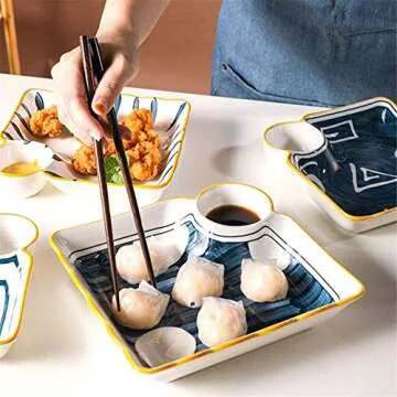 YRHH 2Pcs Ceramic Japanese Sushi Plates Dinnerware Set