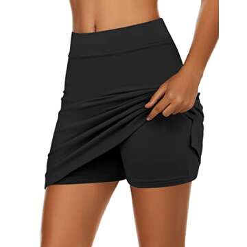 Ekouaer Women Golf Skort Lightweight Breathable Comfy Athletic Active Skirt with Shorts S-XXL Black
