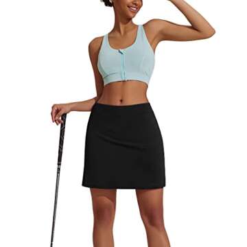 Ekouaer Women Golf Skort Lightweight Breathable Comfy Athletic Active Skirt with Shorts S-XXL Black