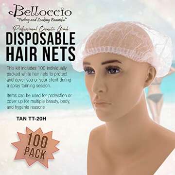 Belloccio 100 Disposable Hair Net Caps for Spray Tanning & Salon