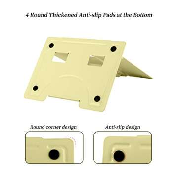 MSDADA Desk Book Stand Metal Reading Rest Book Holder Adjustable Cookbook Documents Holder Portable Sturdy Bookstands for Recipes Textbooks Tablet Music Books with Page Clips (Light Yellow)