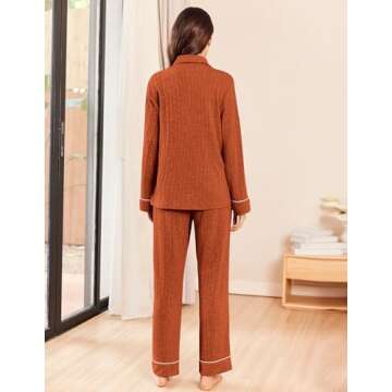 Ekouaer Womens Pajama Sets Long Sleeve Sleepwear Button Down Loungewear Soft 2 Piece Pj Set with Pockets Caramel M