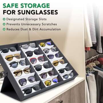 ProSource 18 Slot Sunglasses Organizer Box Stand Display Case/Tray, Fabric Lined & Snap Close