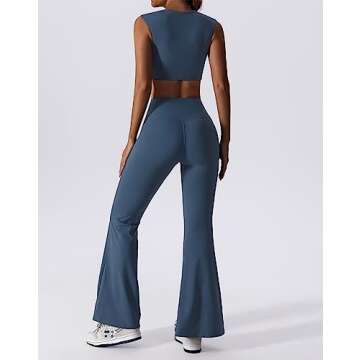 ABOCIW Workout Sets for Women 2 Piece V Neck Sports Bra Tank Top High Waist Bootcut Yoga Pants Slit ...