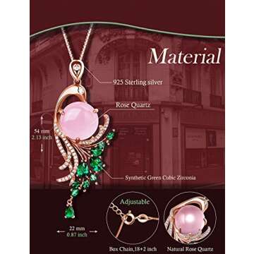 HXZZ Rose Quartz Sterling Silver Pendant Necklace