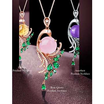 HXZZ Rose Quartz Sterling Silver Pendant Necklace